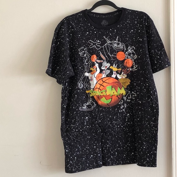Space Jam Speckled Black T-shirt Size Large - Picture 3 of 6